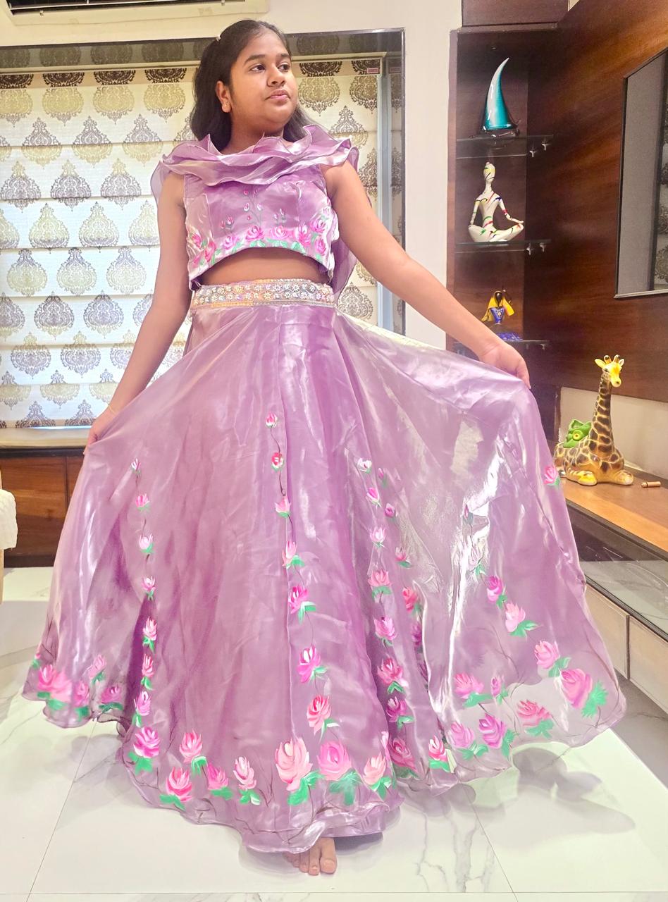 Lavender Shimmer Floral Lehenga